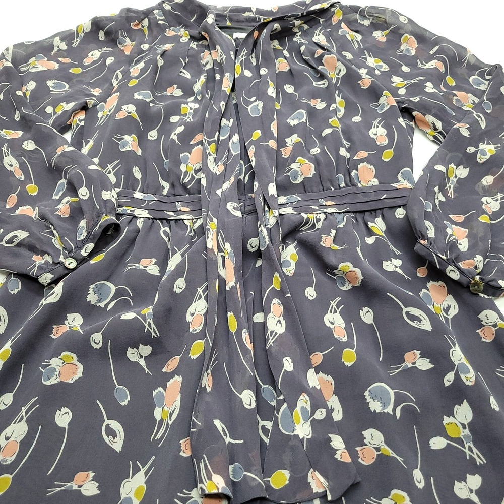 Boden‎ Dress Women 4R Blue Gray Floral 100% Silk Long Sleeve Sheer Occasion - Picture 8 of 12
